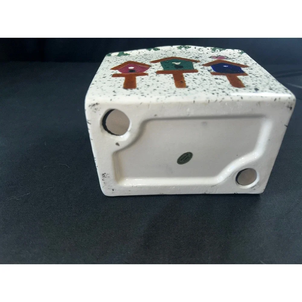 Gibson Design Ceramic‎ Napkin Holder Rustic Birdhouse Speckled Green Kitchen